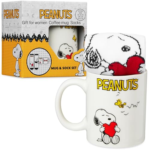 Get Trend Peanuts Snoopy Taza y Calcetines Mujer, Taza Ceramica 340 ml con Calcetines Divertidos,...