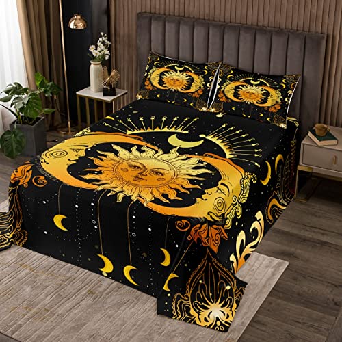 Juego de colcha de sol y luna, bohemio, ex&oacute;tica, colcha acolchada bohemia, para ni&ntilde;os, ni&ntilde;as,...