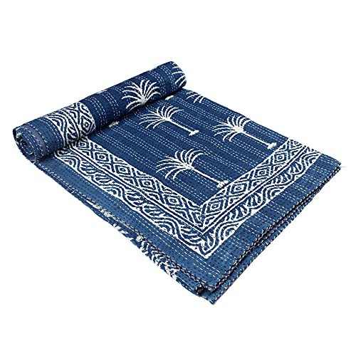 Traditional Jaipur Edred&oacute;n de Kantha de Bloque de Mano Vintage Indio con Estampado de Palmera,...