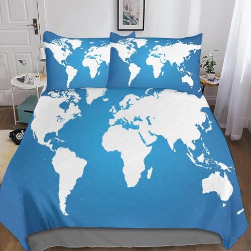 Funda Nordica Cama 90 Mapa del Mundo Microfibra Suave 3D Funda N&oacute;rdica 135x200 Estampados Azul...