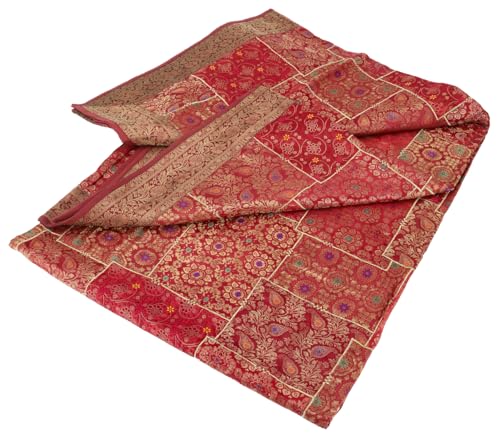Colcha oriental de brocado de patchwork, color rojo y brocado