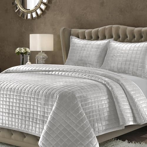 Tribeca Living Juego de Ropa de Cama de Terciopelo de Dos Piezas, Individual, Punto de Caja,...