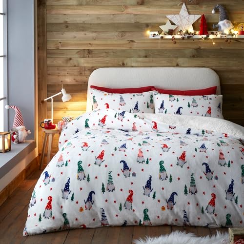 Fusion - Funda nórdica de Forro Polar Christmas Gonk - 140 x 200 cm - Reversible - 1 Funda de...
