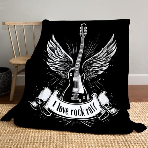 MLSOWM Manta para Sof&aacute; con Guitarra El&eacute;ctrica Vintage, Manta de Franela Tema De Rock C&aacute;lida y...