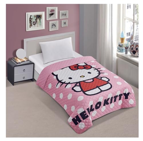 Jay Franco Solo colcha acolchada rosa con lunares de Hello Kitty
