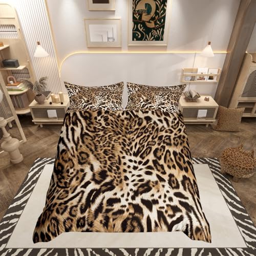 Juego de funda n&oacute;rdica, dise&ntilde;o leopardo, guepardo, para ni&ntilde;os, vida silvestre, piel de leopardo,...