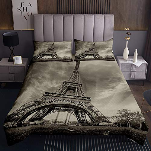 Juego de edred&oacute;n de la Torre Eiffel ni&ntilde;os ni&ntilde;as,Colcha Acolchada de Par&iacute;s de Paisaje Urbano...