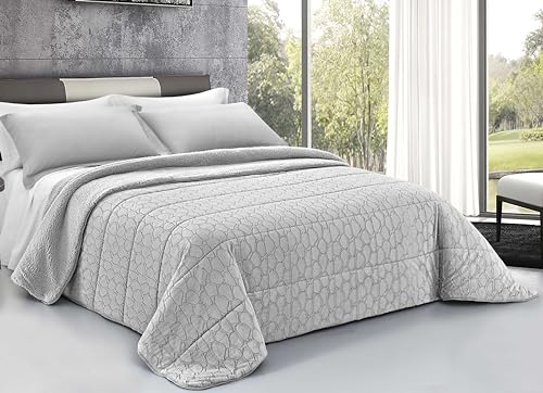 Tex family Colcha de piel sint&eacute;tica suave de PETRA gris, 2 plazas de matrimonio