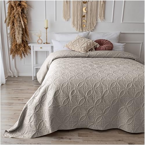 CalmyHOME Colcha de 200 x 220 cm, color beis, colcha para sofá o cama, XXL, acolchada, colcha...