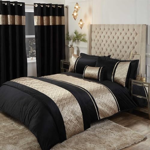 Rapport Home Capri - Juego de Funda de edred&oacute;n para Cama Doble (1 Unidad), Color Negro y Dorado