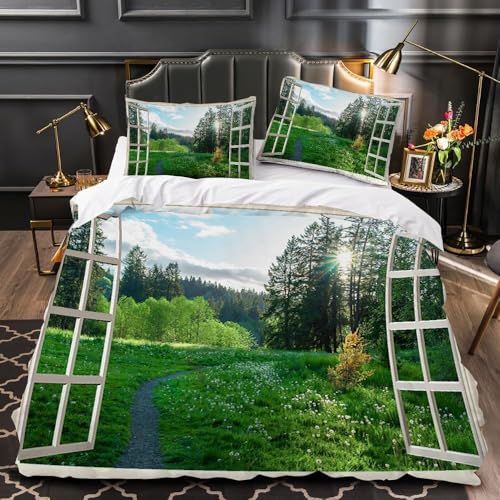 Funda N&oacute;rdica Cama 105 Hierba Verde Impresi&oacute;n 3D Microfibra Suave Ropa de Cama Paisaje Natural...
