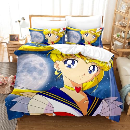 Ste-X Ropa De Cama para Ni&ntilde;os, Funda N&oacute;rdica Sailor Moon, Ropa De Cama De Algod&oacute;n para Ni&ntilde;as Y...