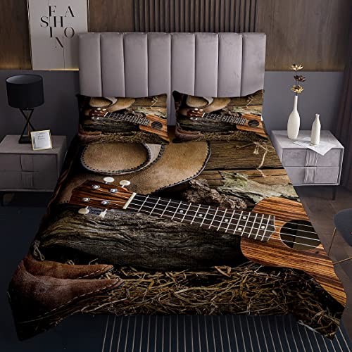 Homemissing Juego de colcha de guitarra para ni&ntilde;os, adolescentes, ni&ntilde;os, ni&ntilde;as, vaqueros,...