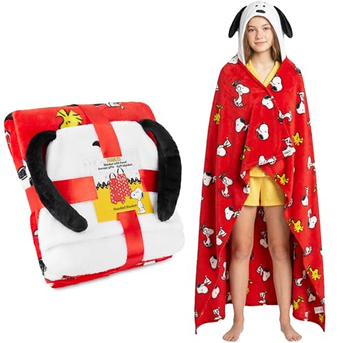 Peanuts Snoopy Manta con Capucha para Mujer, Ni&ntilde;os y Adolescentes 130x150 cm, Manta Polar C&aacute;lido y...