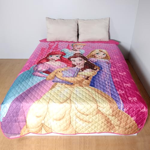Colcha Acolchada de Princesas Disney, 170x250 cm, Rosa y Multicolor