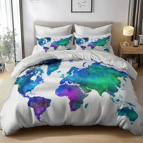 Funda Nordica 220 x 240 Mapa del Mundo, Ropa de Cama Tema N&aacute;utico de Microfibra Impresi&oacute;n 3D Funda...