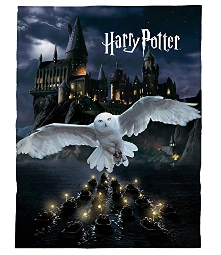 Manta polar de Harry Potter, 150 x 200 cm, manta grande con Hogwarts y b&uacute;ho (negro)