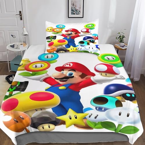 Super Mario Juego De Cama De Impreso En 3D con Funda De Almohada, Juegos Funda De Edredón De Cierre...