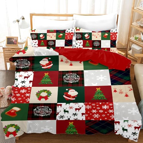 Juego de Cama de Navidad 135x200cm, Juego de Cama de Navidad 3D con 2 Fundas de Almohada, Papá...