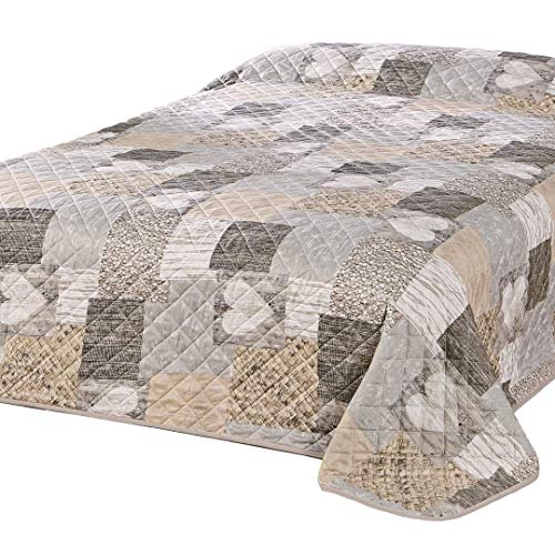 Delindo Lifestyle Colcha para cama individual, dise&ntilde;o de corazones, color marr&oacute;n, 140 x 210 cm