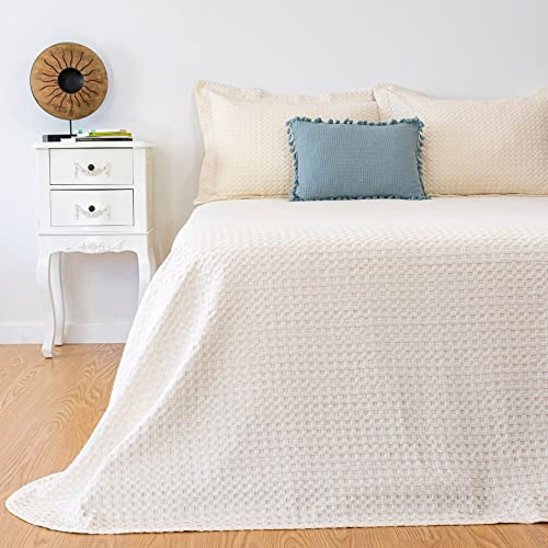 Casa da Laura - Colcha Beige para Camas 135/140 / 150 - 240 x 260 cm - Elegante patr&oacute;n de Waffle -...