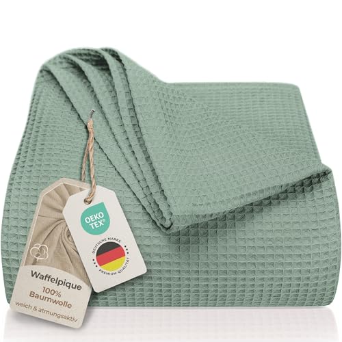 LAYNENBURG Manta para Sofá Verano 220 x 240 cm XXL - Waffle Pique 100% Algodón - cocha Ligera de...