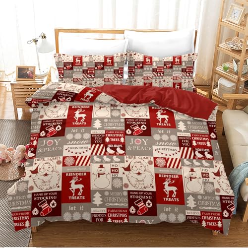 Juego de Cama de Navidad 135x200cm, Juego de Cama de Navidad 3D con 2 Fundas de Almohada, Pap&aacute;...