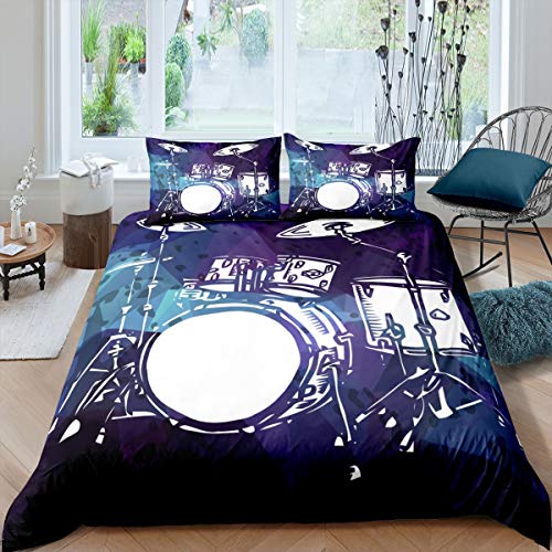 Loussiesd Juego de Funda de edred&oacute;n de m&uacute;sica Rock Color Morado y Azul tri&aacute;ngulo,de tri&aacute;ngulo,...