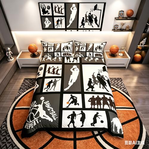 Juego de Ropa de Cama de Baloncesto para ni&ntilde;os, Juego de Cama Doble de competici&oacute;n de Baloncesto,...