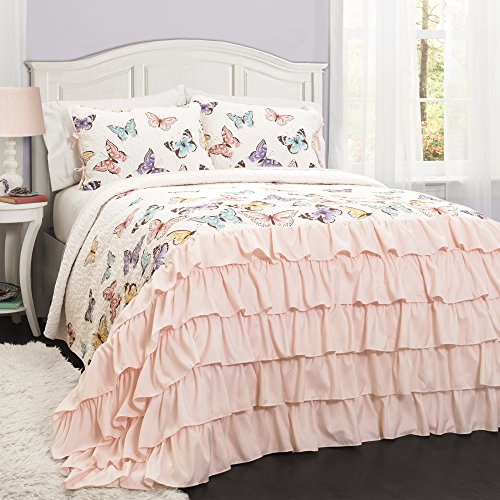 Lush Decor Flutter Butterfly Bonita Colcha Acolchada (matrimonial, Poli&eacute;ster, Rosa, Full/Queen