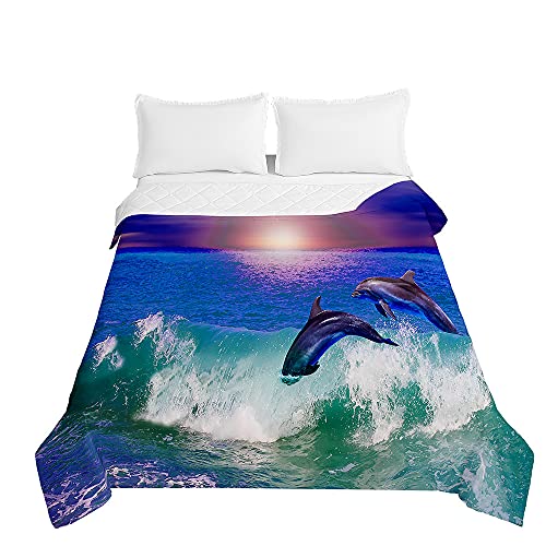 Surwin Colcha de Verano Reversible Colcha Bouti, Edred&oacute;n Cubrecama Rellenos de Algod&oacute;n, 3D Delf&iacute;n...