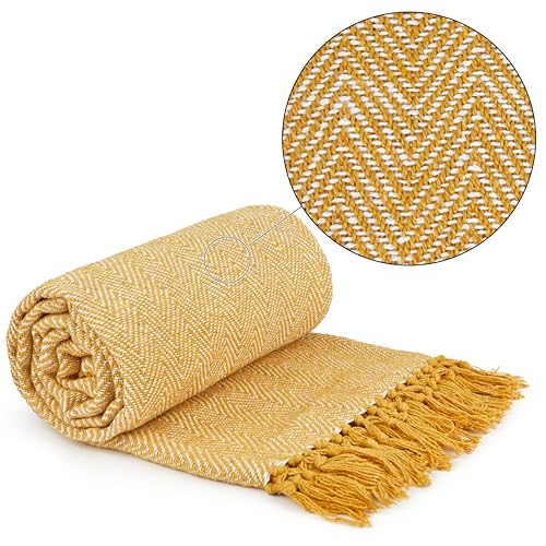 Emma Barclay Herringbone - Manta de algodón Reciclado para Silla, sofá o Cama, Color Amarillo...