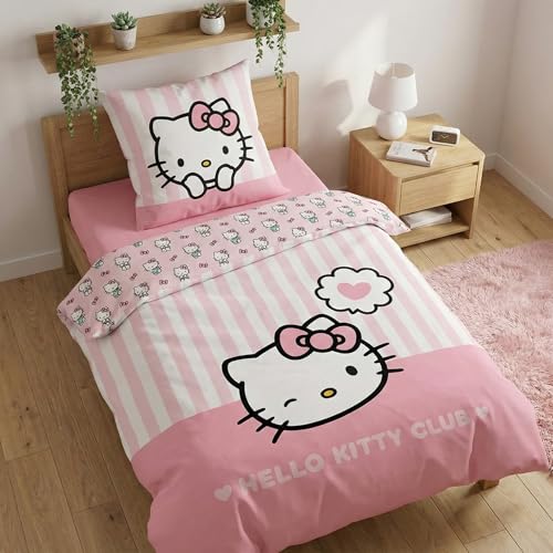 Aymax Hello Kitty - Juego de funda n&oacute;rdica de 135 x 200 cm y funda de almohada de 80 x 80 cm, 100%...