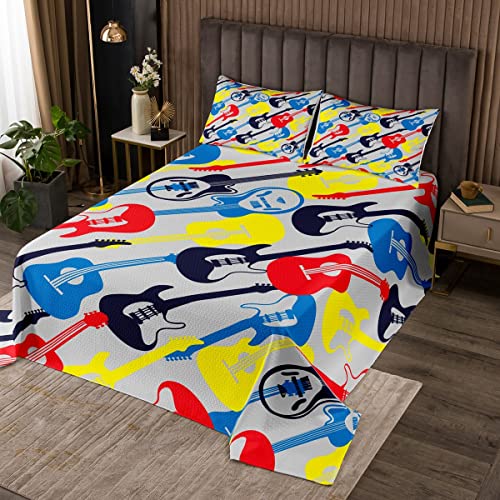 Loussiesd Colcha acolchada para guitarra el&eacute;ctrica, juego de colcha de guitarra colorida para...