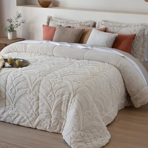 Fundeco - Edred&oacute;n Conforter Sherpa - Colcha de Invierno Modelo Elai - Color Beig - Cama 135 -...