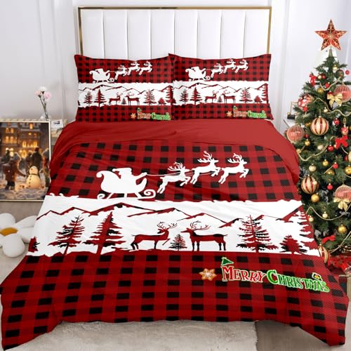 Funda Nordica De Navidad 135x200,Juego De Cama De Claus Y Elk, con 2 Fundas De Almohada,Adecuado...