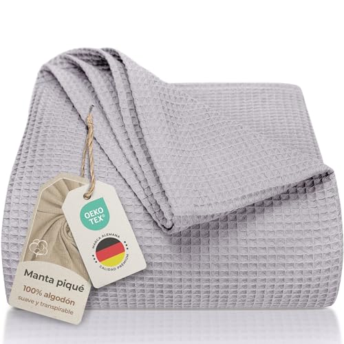 LAYNENBURG Manta para Sof&aacute; Verano 150 x 200 cm - Waffle Pique 100% Algod&oacute;n - cocha Ligera de...