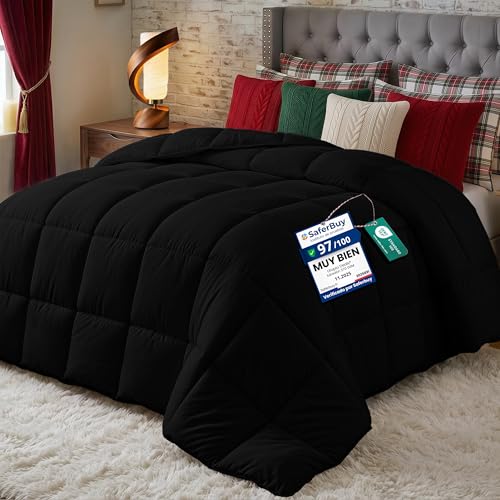 Utopia Bedding - Invierno Edred&oacute;n de Fibra, Fibra Hueca siliconada, 370 gr/m&sup2; (Negro, Cama 80-135...