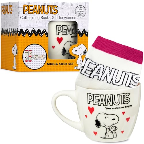 Get Trend Peanuts Snoopy Taza y Calcetines Mujer, Taza Ceramica 340 ml con Calcetines Divertidos,...
