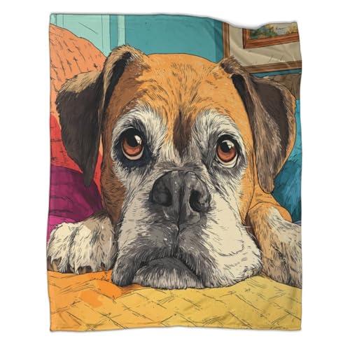 kaiyun Boxer Perro Illustration Colchas Patchwork,Suaves Y C&aacute;lidas Estilo de Dibujos Animados...