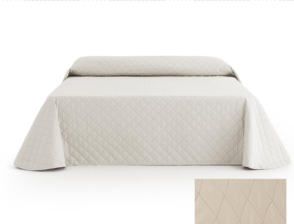 HIPERMANTA Colcha BOUTI Acolchada Reversible para Primavera-Verano. para Cama 90CM. Marfil/Lino