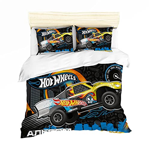 Ste-X Juego De Cama 135x200cm Hot Wheels Sports Car Funda N&oacute;rdica 52% Algod&oacute;n Suave C&oacute;modo + 2...