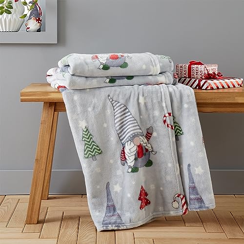Catherine Lansfield Manta de Forro Polar con dise&ntilde;o de gnomos navide&ntilde;os, 130 x 170 cm, Color Gris
