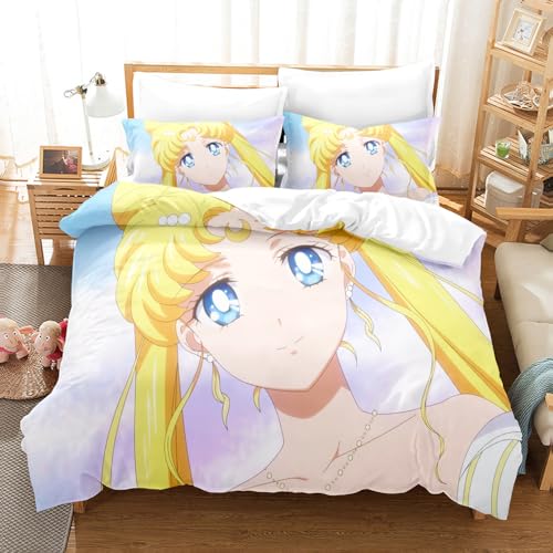 Funda N&oacute;rdica De Algod&oacute;n Egipcio De 120 Hilos, Juego De Cama Sailor Moon con Fundas De Almohada,...