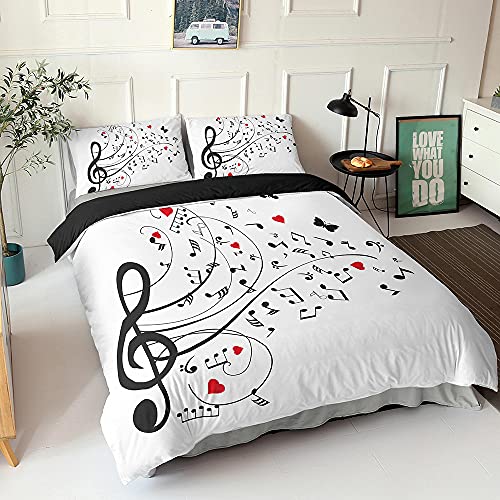 Ropa de Cama Funda N&oacute;rdica Cama 90/105/135/150 cm Blanco y Negro Arte Nota Musical Hombre Mujer...