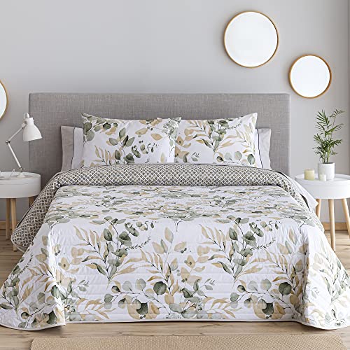 B BARCELOHOGAR Colcha Percal Reversible Celin - 16 Verde, 105 cm