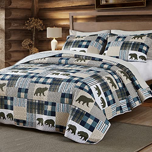UMCHORD Juego de edred&oacute;n Queen, Patchwork r&uacute;stico Lodge Deer, Juego de Ropa de Cama para Todas Las...