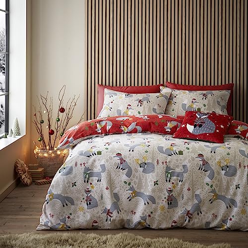 Fusion - Funda N&oacute;rdica Christmas Fox - 200 x 200 cm - Reversible (2 Colores) - 2X Fundas de...