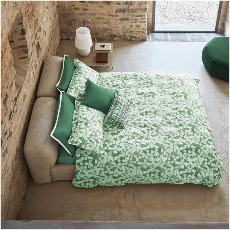 Fazzini Lunaria - Colcha de percal de algod&oacute;n, 2 plazas, color verde