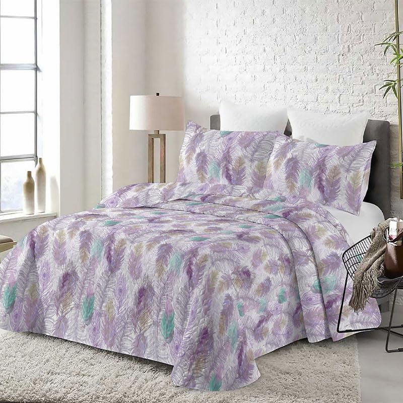 Rufino D&iacute;az Colcha Bouti Reversible Plumas + Funda Coj&iacute;n (Lila - 150 cm) - para una sensaci&oacute;n...